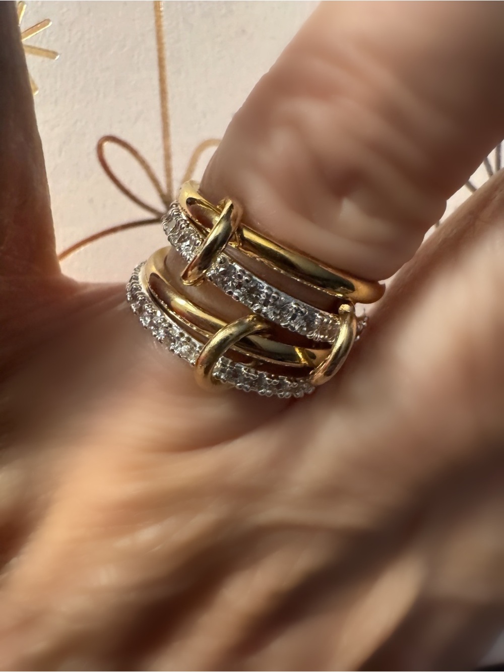 Two-Tone Gold and Silver Pave Link Ring - Sparkling Women's Band